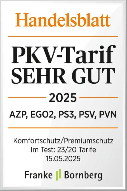 Siegel: PKV-Tarif mit Bewertung „Sehr gut“.