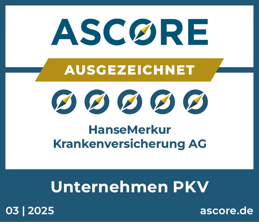 Auszeichnungssiegel: HanseMerkur Private Krankenversicherung (PKV) ausgezeichnet.