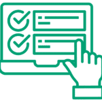 Grafik: Hand am Tablet mit Haken – Online-Antrag und Begleitung bei der privaten Krankenversicherung (PKV).