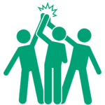 Grafik: drei Personen klatschen ab – Kompetenzteam für PKV-Beratung, wir sind für dich da.