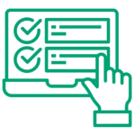 Grafik: Hand am Bildschirm mit Haken – moderne Services und persönliche Betreuung rund um die private Krankenversicherung (PKV).