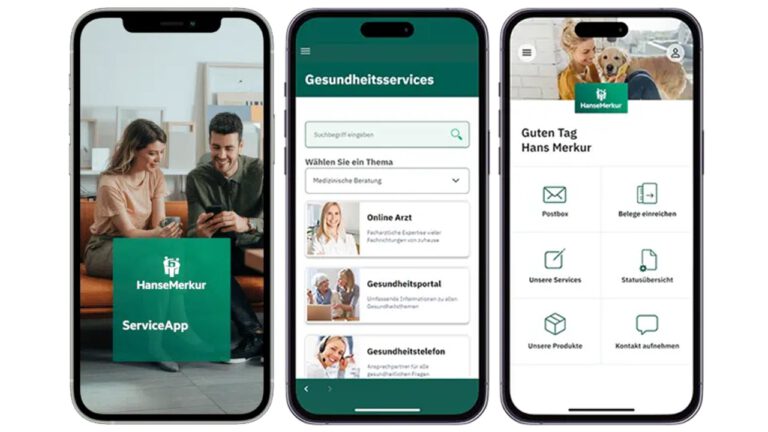 Smartphone mit Service-App – Rechnungen digital einreichen und Services rund um die private Krankenversicherung nutzen.